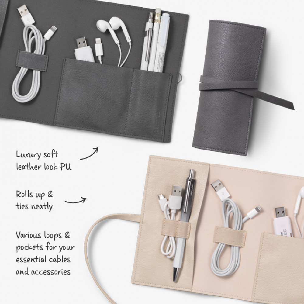 Leather Cable Organizer - Essential Travel Gadget, Tech Gift